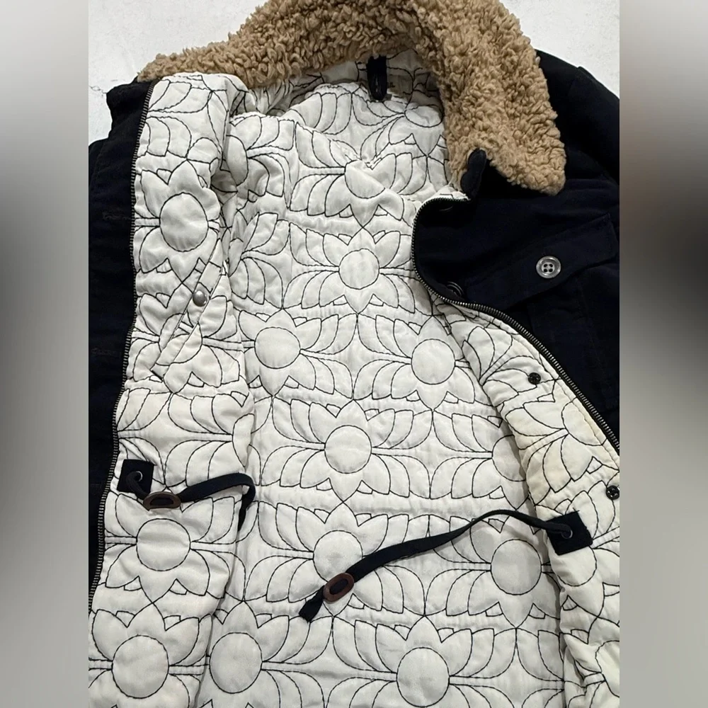 Fossil Womens Navy Sherpa Collar Lined Jacket Pockets Size S Vintage Y2K